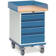 FETRA Rollschrank Stahl/Holzwerkstoff 650 x 550 mm blau mit Arbeitsplatte und 4 Schubladen