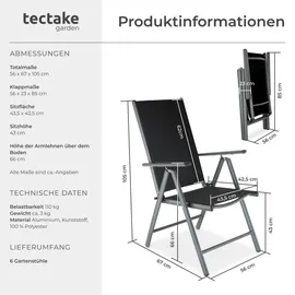 Tectake tectake® Gartenstuhl, klappbar, 7-fach verstellbare Rückenlehne, 67 x 56 x 105 cm