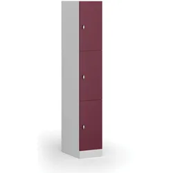 Schließfachschrank, 3 Fächer, 1850 x 300 x 500 mm, Drehverschluss, rote Tür