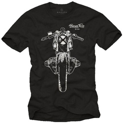 MAKAYA T-Shirt Herren Biker Style Vintage Bikershirt Motorradbekleidung Männer mit Druck, aus Baumwolle schwarz S