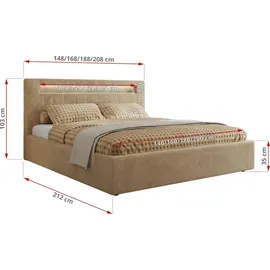 mks möbel Polsterbett GOLD 5 CLASSIC 140/200 - Beige Plüsch - Multipocket-Matratze