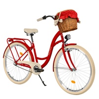 Milord Komfort Fahrrad Mit Weidenkorb Damenfahrrad, 26 Zoll, Rot, 3 Gang Shimano