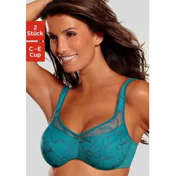 Minimizer-BH PETITE FLEUR, Damen, Gr. 75, Cup D, grün (petrol, weiß), Spitze, Obermaterial: 90% Polyamid, 10% Elasthan, BHs BH Minimizer-BH BH-Set Unterwäsche Bügel-BH DekolletéFormer, mit Bügel und schöner Stickerei