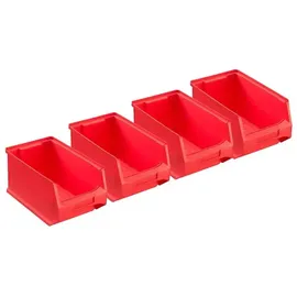 Proregal Wandleiste mit 4x Rote Sichtlagerbox 3.0 mit Abdeckung | HxBxT 12,6x60,5x23,6cm | Wandhalterung, Kleinteileaufbewahrunghalterung