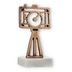 Pokal Konturfigur Kamera altgold auf weißem Marmorsockel 14,5cm