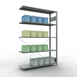 Schulte Lagertechnik Anbauregal Stahl 200 x 130 x 40 cm silber 5 Fachböden