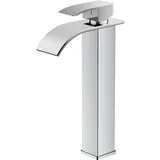 FORIOUS Wasserhahn Bad,Wasserfall Waschtischarmatur Einhandmischer Armatur Waschbecken mit Auslauf Höhe 220 MM,Wassersparend, Energiesparend,Chrom