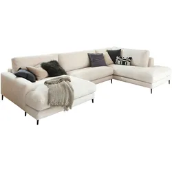 KAWOLA Sofa CARA Wohnlandschaft U-Form Cord cremeweiß Longchair links