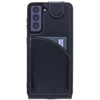 Burkley Leder Flip Case für Samsung Galaxy S21 Handyhülle Handytasche mit 360° Schutz und Kartenfach (Schwarz)