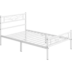 Yaheetech Bettrahmen Metallbett Gästebett Bettgestell aus Metall, Modern Jugendbett mit Lattenrost, für Schlafzimmer Gästezimmer 90 x 190 cm/Weiß