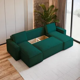masseno WOHNLANDSCHAFT PESANO M Grün Velours-Stoff mit Schlaffunktion