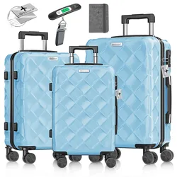 KESSER® Reisekoffer Set 3-teilig   Kofferset ABS Hartschalenkoffer mit Zahlenschloss, Kofferwaage & Reisebrieftasche 360° Rollen   Handgepäck & große Koffer für Business & Reise Trolley