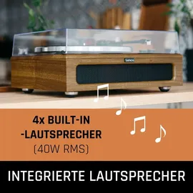 Lenco LS-410WA - Plattenspieler mit 4 eingebauten Lautsprechern - 40 Watt RMS - Bluetooth® - Holz - Braun/Naturbelassen