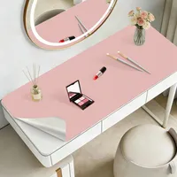 Schminktischunterlage 60x30cm, Make-up-Unterlage aus Leder für den Schminktisch, doppelseitig und wasserfest (Rosa und Silber)