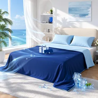 Bettdecke Microfaserbettdecke 135x200 cm Kühlende Sommerdecke, Wendedecke inkl. gratis Schlafmaske, waschbar(Blau) - Blau