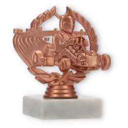 Pokal Kunststofffigur Go-Kart im Kranz bronze auf weißem Marmorsockel 11,5cm