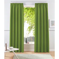 Vorhang »Raja, Gardinen mit Kräuselband, Vorhänge Wohnzimmer, modern, Vorhang«, (2 St.), 2er-Set, Bestseller, einfarbig, modern, pflegeleicht, Mikrofaser, 544262-3 grün