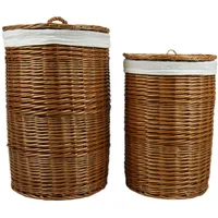 lycce Wäschekorb - 47L oder 70L - rund aus Weide, Weidetonne, Deckel
