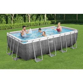 BESTWAY Power Steel Frame Pool Set 488 x 244 x 122 cm inkl. Filterpumpe grau Rattanoptik