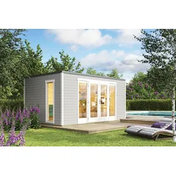 Gartenhaus LASITA MAJA "PALERMO 2", grau (lichtgrau), Fußboden im Gartenhaus, Holz, Gartenhäuser