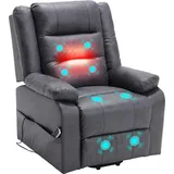 Elektrischer Relax- & Fernsehsessel mit Aufstehhilfe, Massage & Wärme, Liegefunktion - Grau