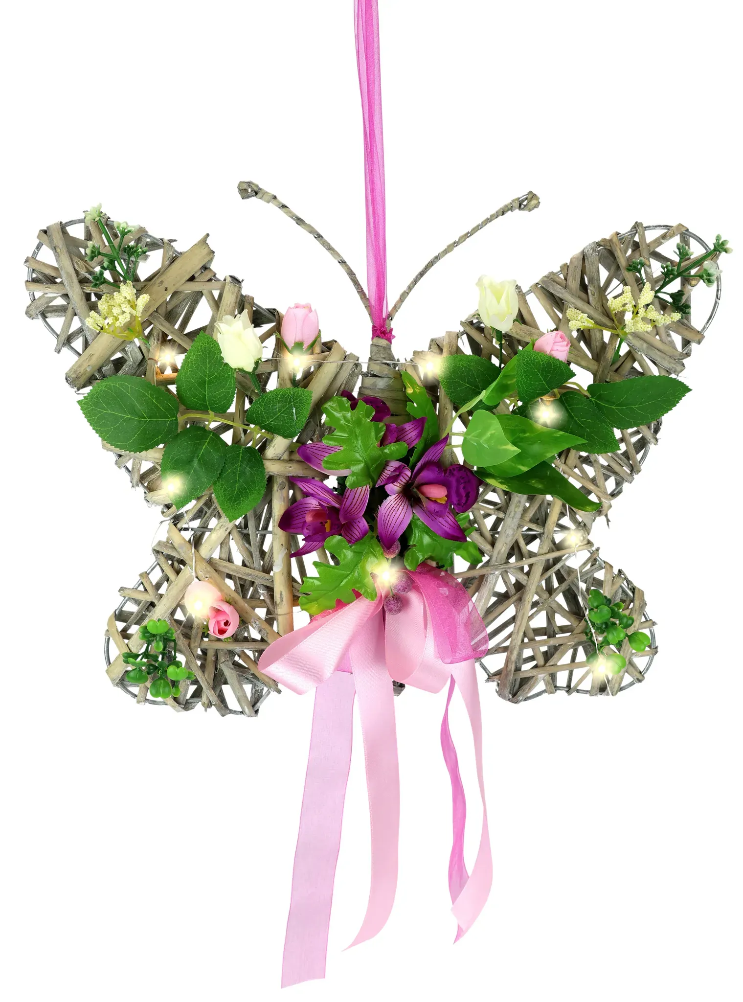 I.GE.A. Kunstkranz »Deko-Objekt Schmetterling« Mit LED-Beleuchtung Hängende Kranz Kränze Türkranz Wandkranz Deko I.GE.A. Rosa