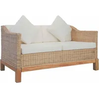 vidaXL Sofa 2-Sitzer mit Auflagen Rattansofa Loungesofa Sitzmöbel Wohnzimmersofa Rattanmöbel Designsofa Korbsofa Zweisitzer-Sofa Natur Rattan