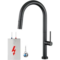 YardMonet Niederdruck Armatur Küche Schwarz, Wasserhahn Küche 2 Strahlarten,360° Drehbar Niederdruck Küchenarmatur,Spültischarmatur Niederdruck mit 3 Anschlüsse für Boiler, Mischbatterie aus Edelstahl