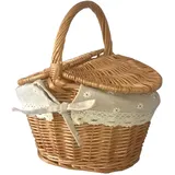 Tadoiooy Weidenpicknickkorb, 10.2x7, 1 x 5, 5 Zoll Kleiner Picknickkorb mit Baumwollwäschefutter, Weidenorganisator mit Griff und Deckel für den Camping Garden Park Outdoor