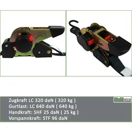 Trutzholm 4x Automatik Spanngurt Zurrgurt 1,8m x 25mm 320/640 daN selbstaufrollend mit S-Haken
