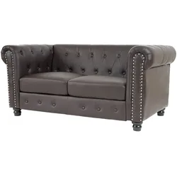 Mendler Luxus 2er Sofa Loungesofa Couch Chesterfield Kunstleder 160cm ~ runde Füße, braun