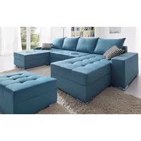 Wohnlandschaft COLLECTION AB "Josy XL U-Form, Breite: 313 cm", blau, B:313cm H:84cm T:161cm, 100% Polyester, Sofas, Wohnlandschaft, Bettfunktion, Bettkasten & 2 Zierkissen, Federkern