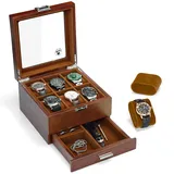 Slege Uhrenbox aus Holz mit 6 Schlitzen,2 Ebenen,Uhrenetui Herren,Handgefertigt Uhrenkasten mit Glasdeckel,Uhrenaufbewahrung für Uhren,Uhrengehäuse-Organizer,Uhrenbox-Organizer für Damen und Herren