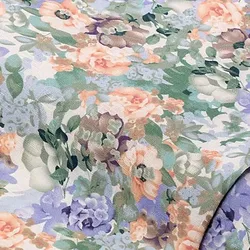 Blusenstoff "Blumen", grün-flieder