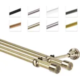 MDEKOR Gardinenstange 280 cm doppelläufig | Vorhangstange für die Wandmontage Antik Gold aus Metall | Gardinenstangenset Ø 19mm