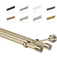 MDEKOR Gardinenstange 280 cm doppelläufig | Vorhangstange für die Wandmontage Antik Gold aus Metall | Gardinenstangenset Ø 19mm