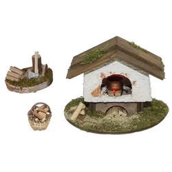 Krippen-Zubehör ALFRED KOLBE "Weihnachtsdeko", beige (natur), Ø, Holzwerkstoff, Dekofiguren, Backofen und Hackstock, inkl. Holzkörbchen