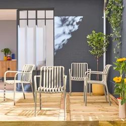 4er-Set Gartensessel aus beigem Kunststoff, stapelbar, lineares Design - Agathe