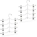 Relaxdays Hosenbügel 100294260, aus Metall, Mehrfachbügel mit Klammern, silber, 34cm, 2 Stück