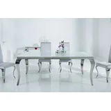 Barock Design Esstisch MODERN BAROCK 180cm weiß Edelstahl Esszimmertisch Opalglas Tischplatte - Silber