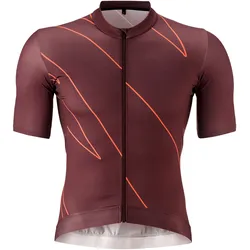 Radtrikot GONSO "Road Jersey Print M", Herren, Gr. S, rot (rotbraun), 86% Polyester, 14% Elasthan, Rundhals, Kurzarm, Trikots, Herren Fahrradtrikot kurzarm, Full-Zip Trikot, Rückentasche, Slim Fit