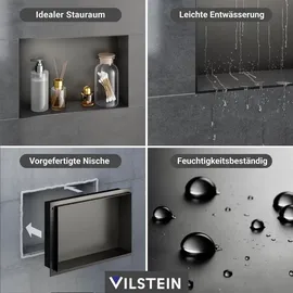 VILSTEIN | Duschnische 30x90 cm | Unterputz | Wandnische Schwarz | Randloses Duschregal
