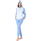 Ladeheid Damen Schlafanzug Zweiteiler Langarm Tierkostüm bunt Tiermotiv Verkleidung mit Kapuze LA40-238 (Blau Hai, M) - M