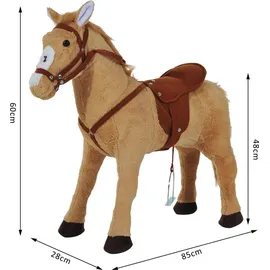 Homcom Reitpferd Spielpferd Plüschpferd Spielpferd für Kinder Stehpferd mit Sound Beige