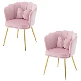 Merax Polsterstuhl mit Schleife Zierkissen (2 St), Esszimmerstuhl mit goldenen Metallbeine,Sessel,Samt,für Schminktisch rosa