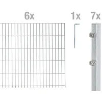 GAH Alberts Alberts Doppelstabmattenzaun als Zaun-Komplettset (17 tlg.) feuerverzinkt Höhe 2,43 m Länge 15 m - Silber