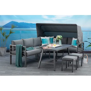 Mandalika Garden Dining-Ecklounge Sheffield 3in1, inkl. flexibel montierbares Sonnendach,grau / anthrazit,