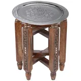 Marrakesch Orient & Mediterran Interior Marokkanischer Runder Tisch Couchtisch Halab Braun Mehdia Silber