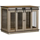 PawHut Hundekäfig, Hundehütte mit Zweiraum, Doppeltüren, Eiche
