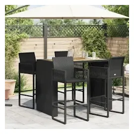 vidaXL Garten-Bartisch mit Holzplatte Schwarz 145x80x110 cm Polyrattan